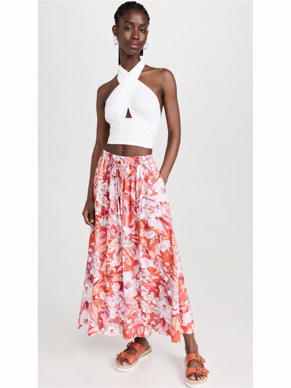 MINKPINK | Felippa Midi Skirt with Pockets in Pink Floral, Size Medium